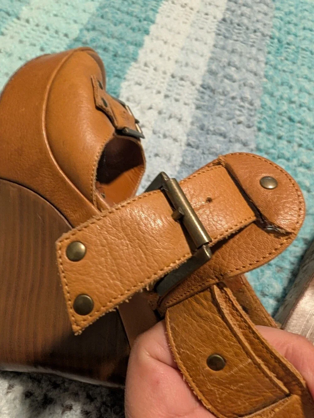 Via Spiga Leather Tan Buckle Sandal Wedges  Women Size 8